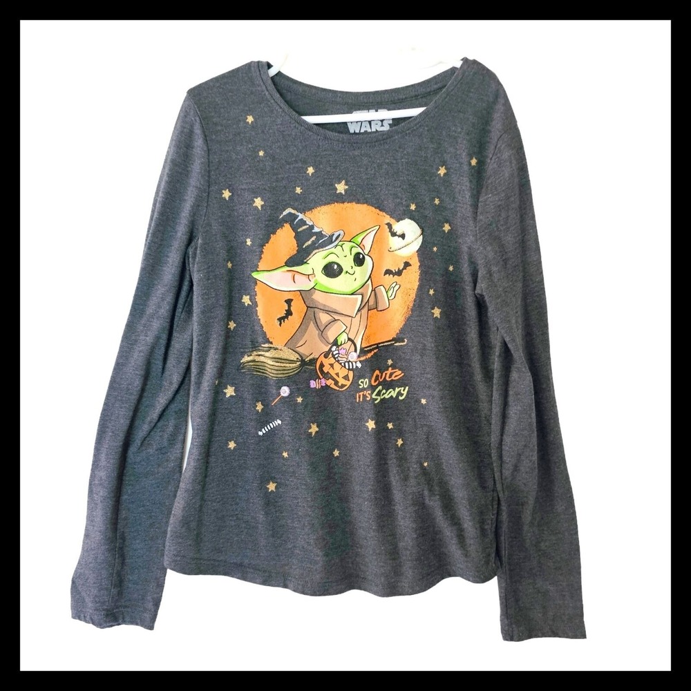 Star Wars Halloween Grogu Baby Yoda Long Sleeve Tee Shirt Girls Size 10‎ Years